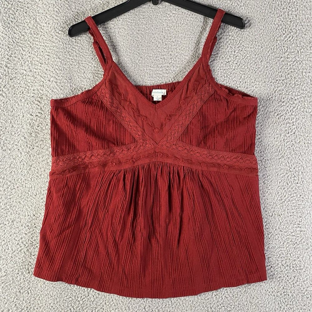 Sundance Tank Top Women Large Red Mesh Lace Trim Babydoll Forest Fairy Boho Y2K